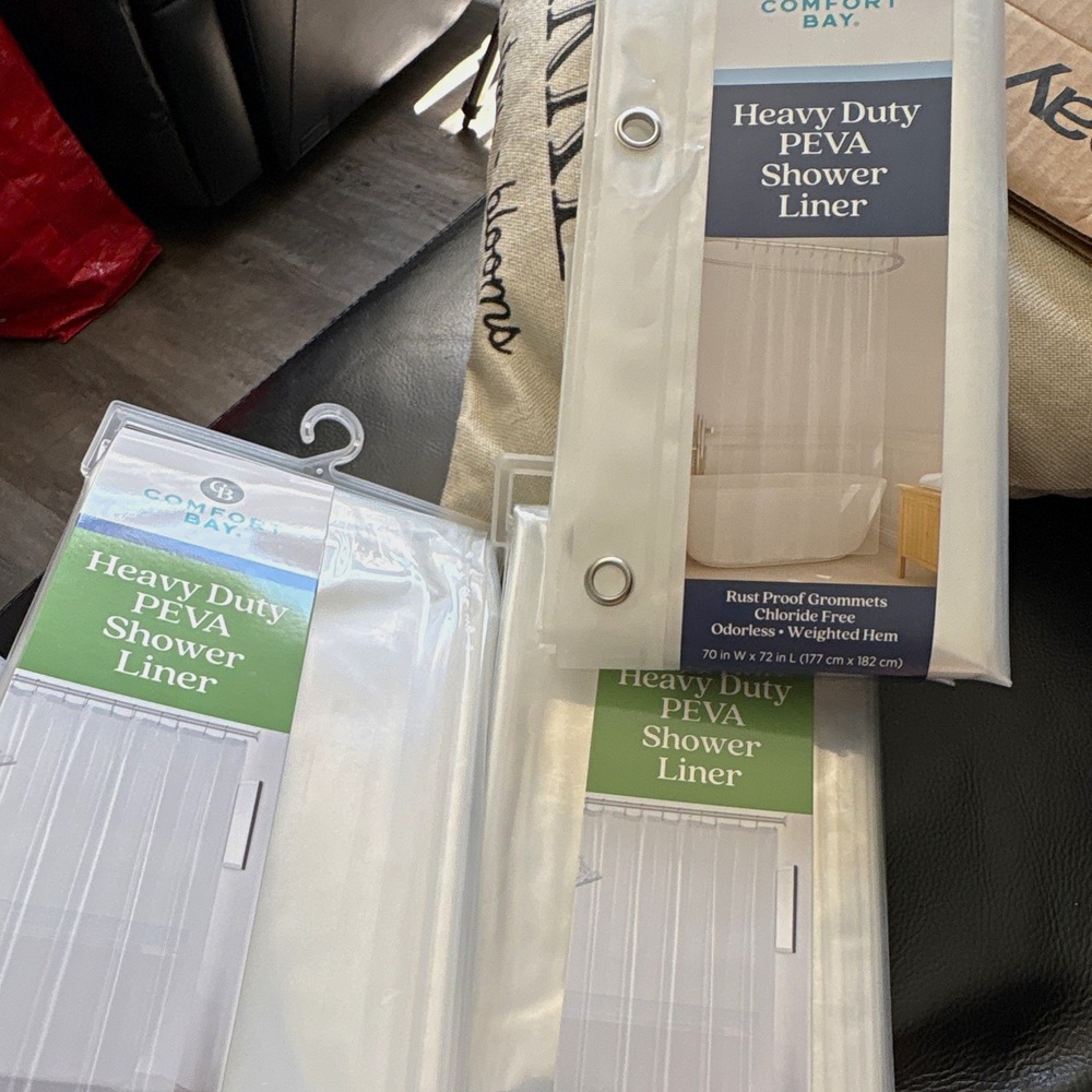 Lot of 3 Comfort Bay Clear PEVA Shower Curtain Liner 70x72 Heavy Duty Clear